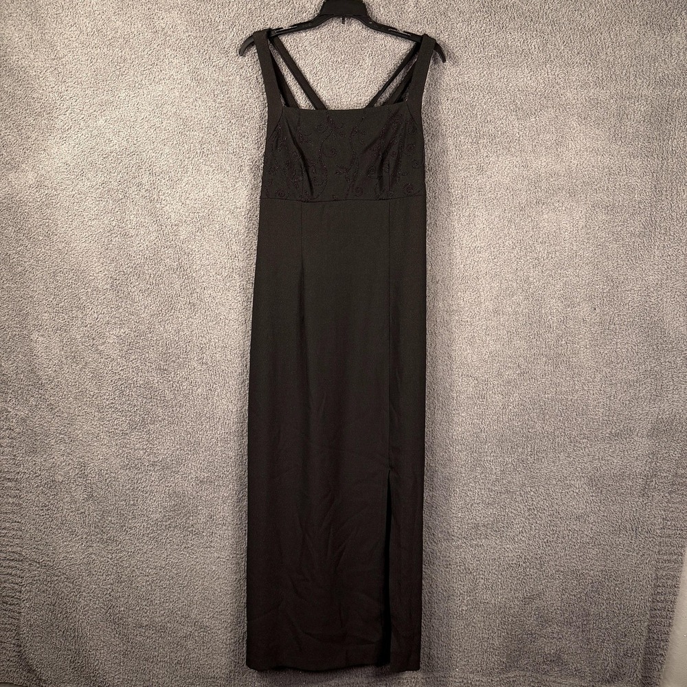 Y2K CDC Evening Dress Womens 12‎ Black Beaded Bodice Maxi Formal Strappy Gothic